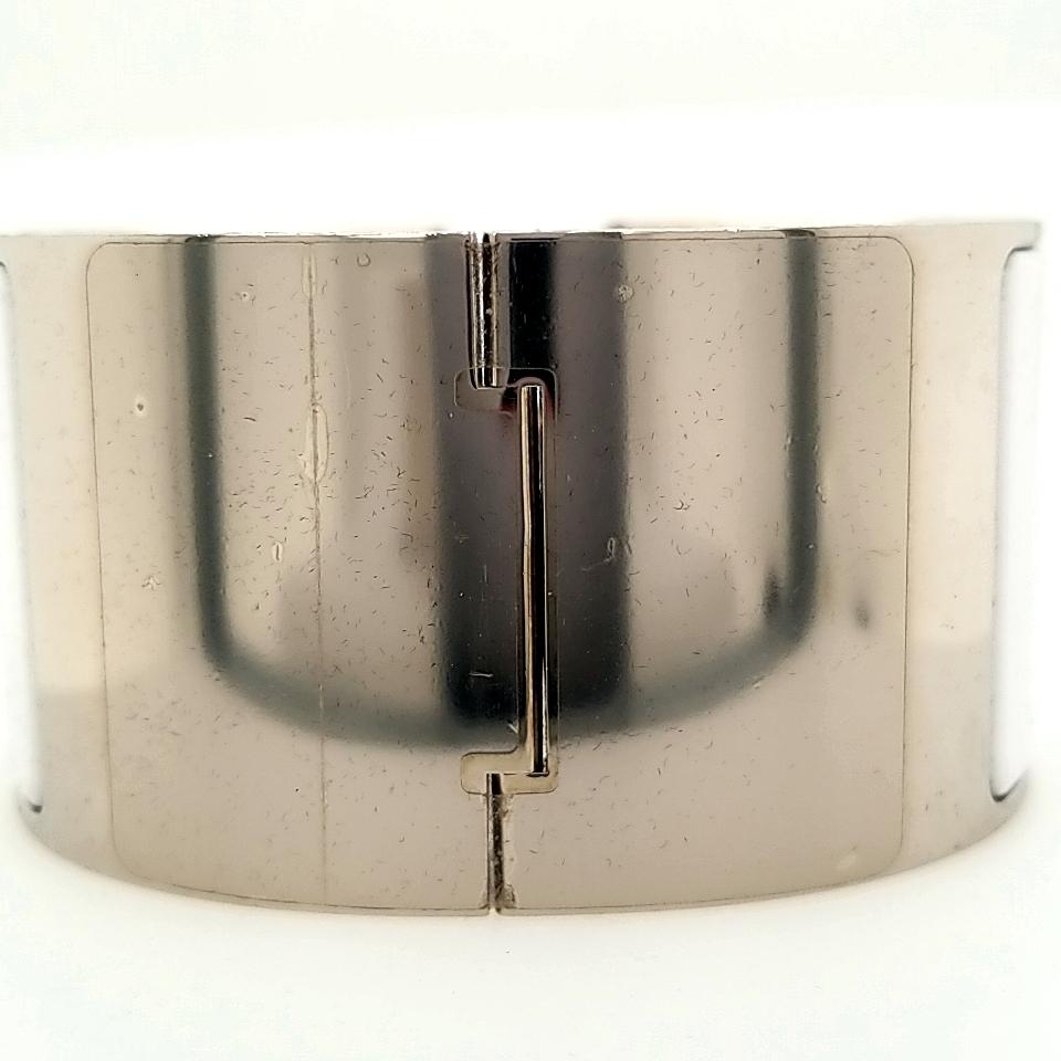 Hermès Extra Wide Clic Clac H-Bracelet in White Enamel Palladium-Plated Hardware For Sale 3