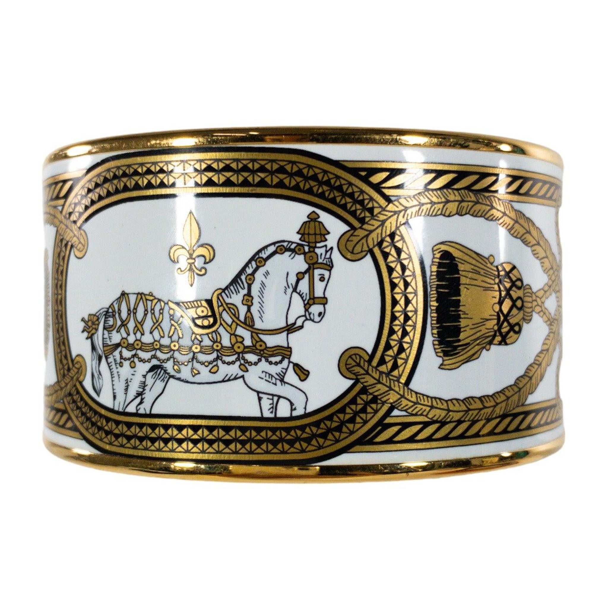 Hermes Extra-Wide Enamel Bangle White 
Gold Printed For Sale