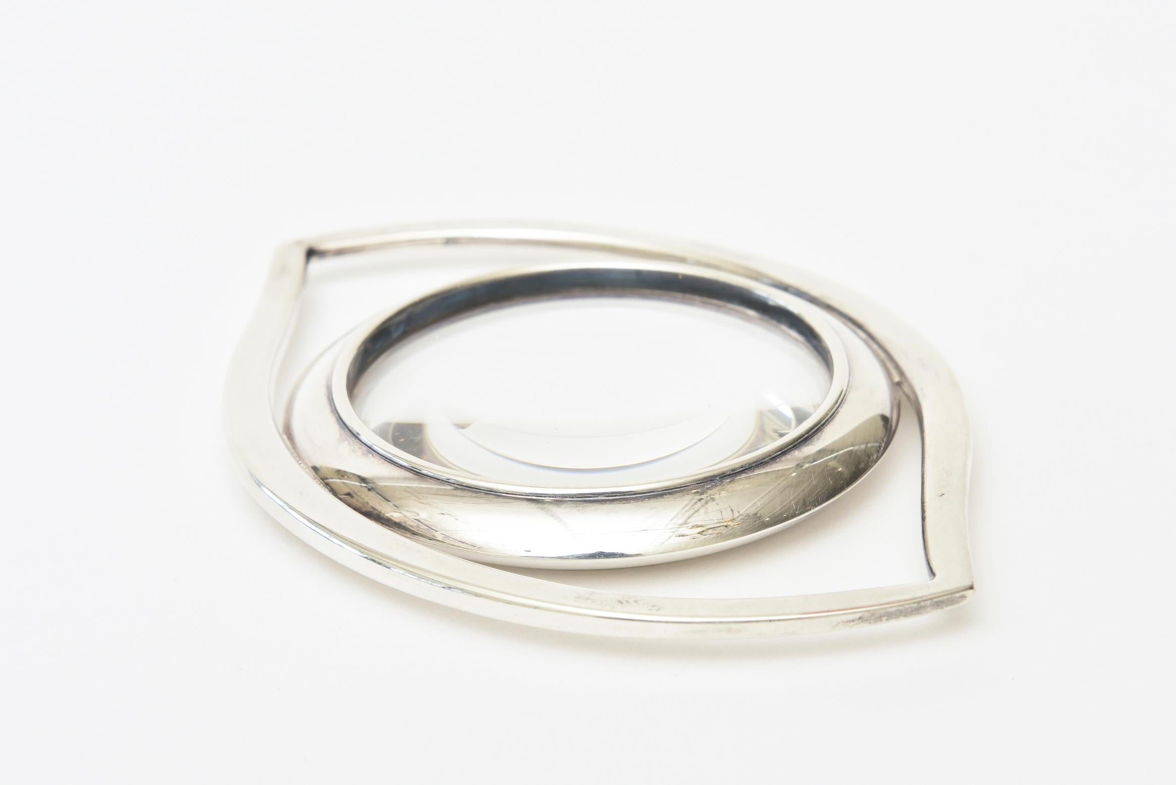 Modern Hermes Eye of Cleopatra Silver Magnifying Glass/ Paperweight / Desk Accessory