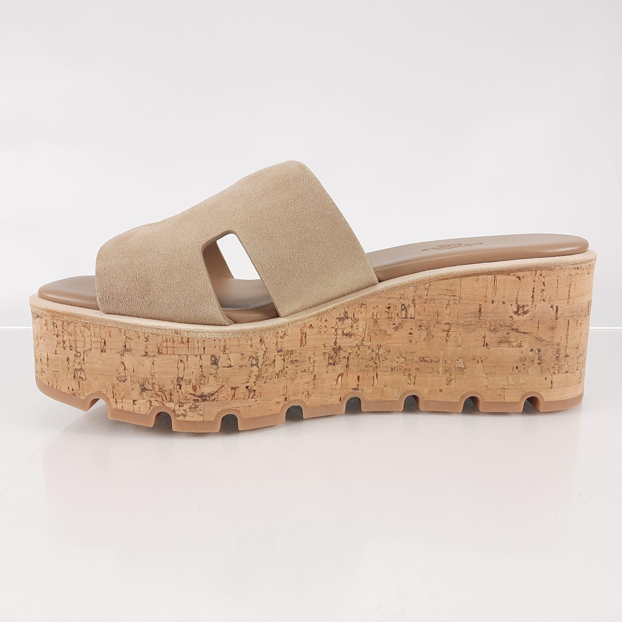 Hermes Eze 30 sandals Clay Beige Goat suede Size 38 EU 4