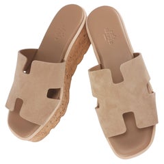 Hermes Eze 30 sandals Clay Beige Goat suede Size 38 EU