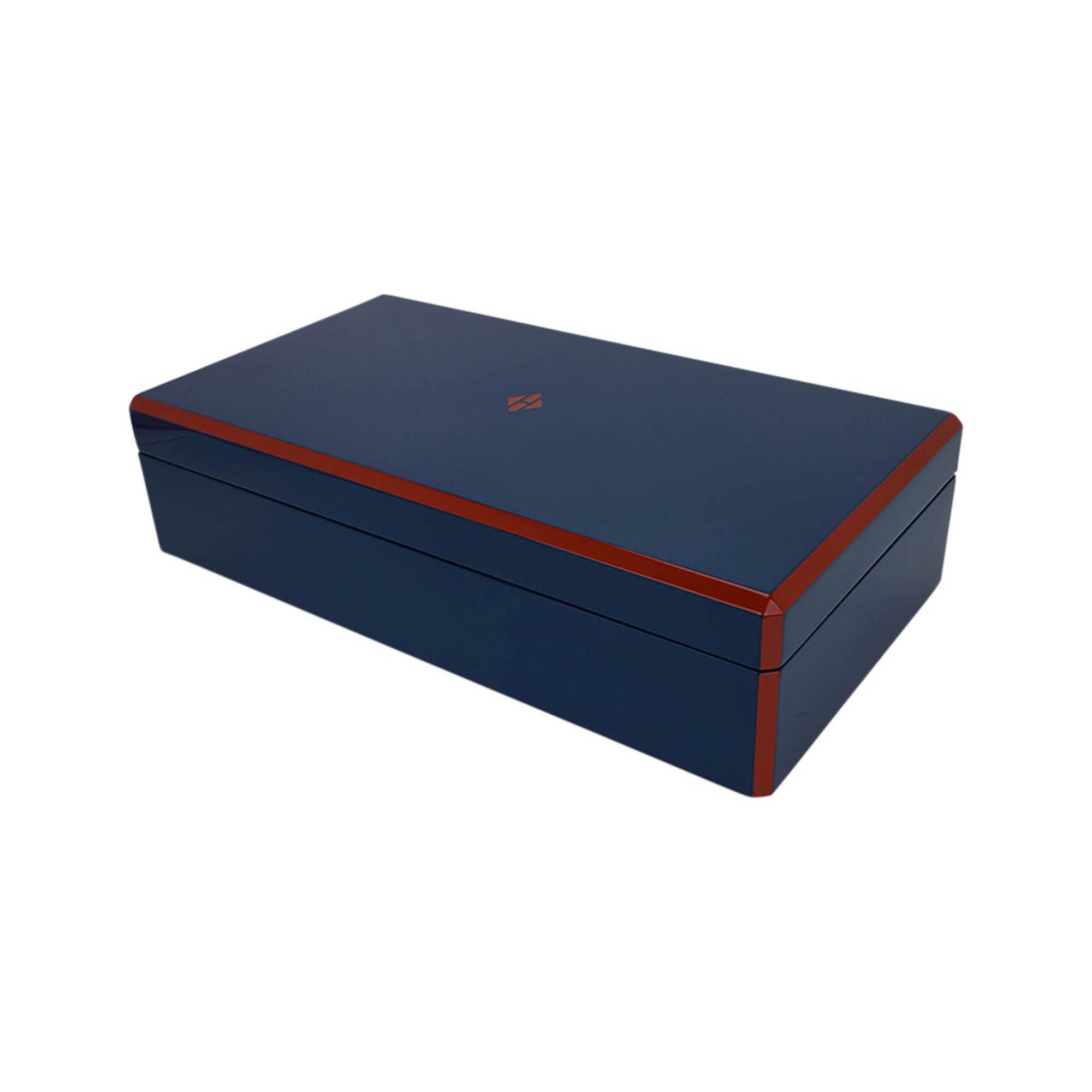 Hermes Facettes Tie Box Lacquered Biarritz Blue  Terrecotta For Sale 1