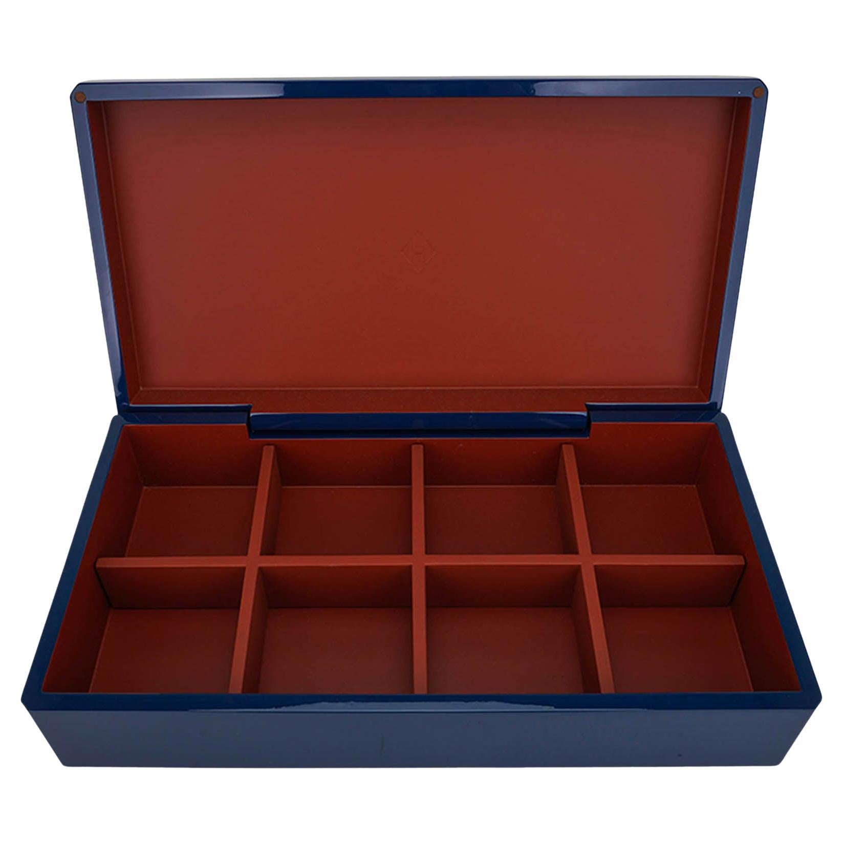 Hermes Facettes Tie Box Lacquered Biarritz Blue  Terrecotta For Sale