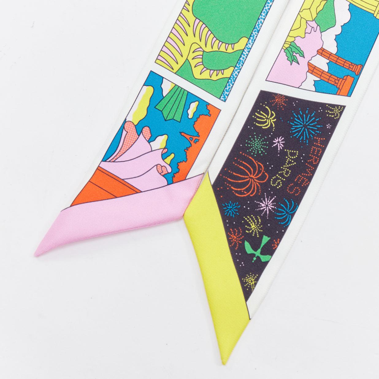 Beige HERMES Factory Suite Twilly Baptiste Virot 100% silk multi tie slim scarf in vendita