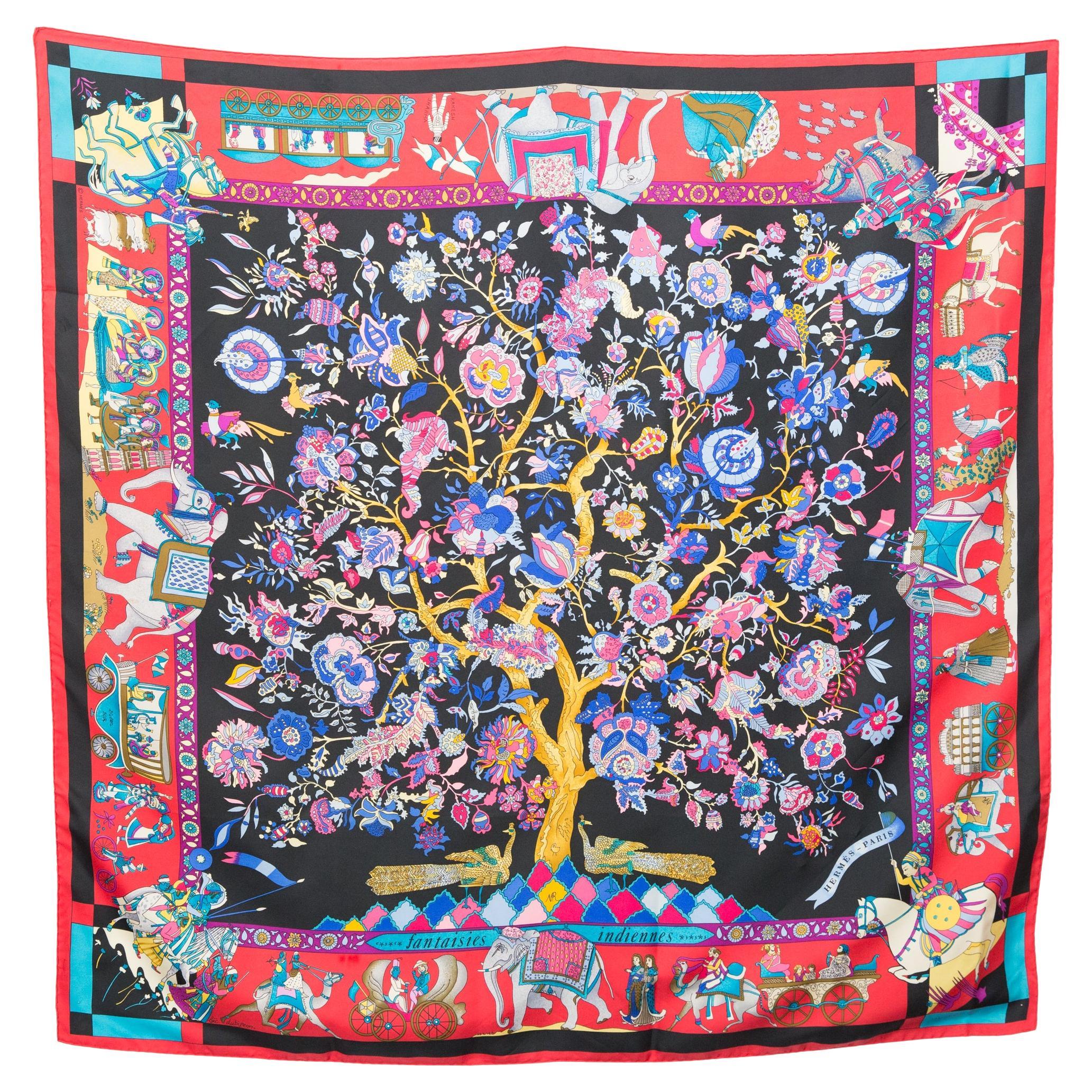 Hermes Fantaisies indiennes by L Dubigeon Silk Scarf  For Sale