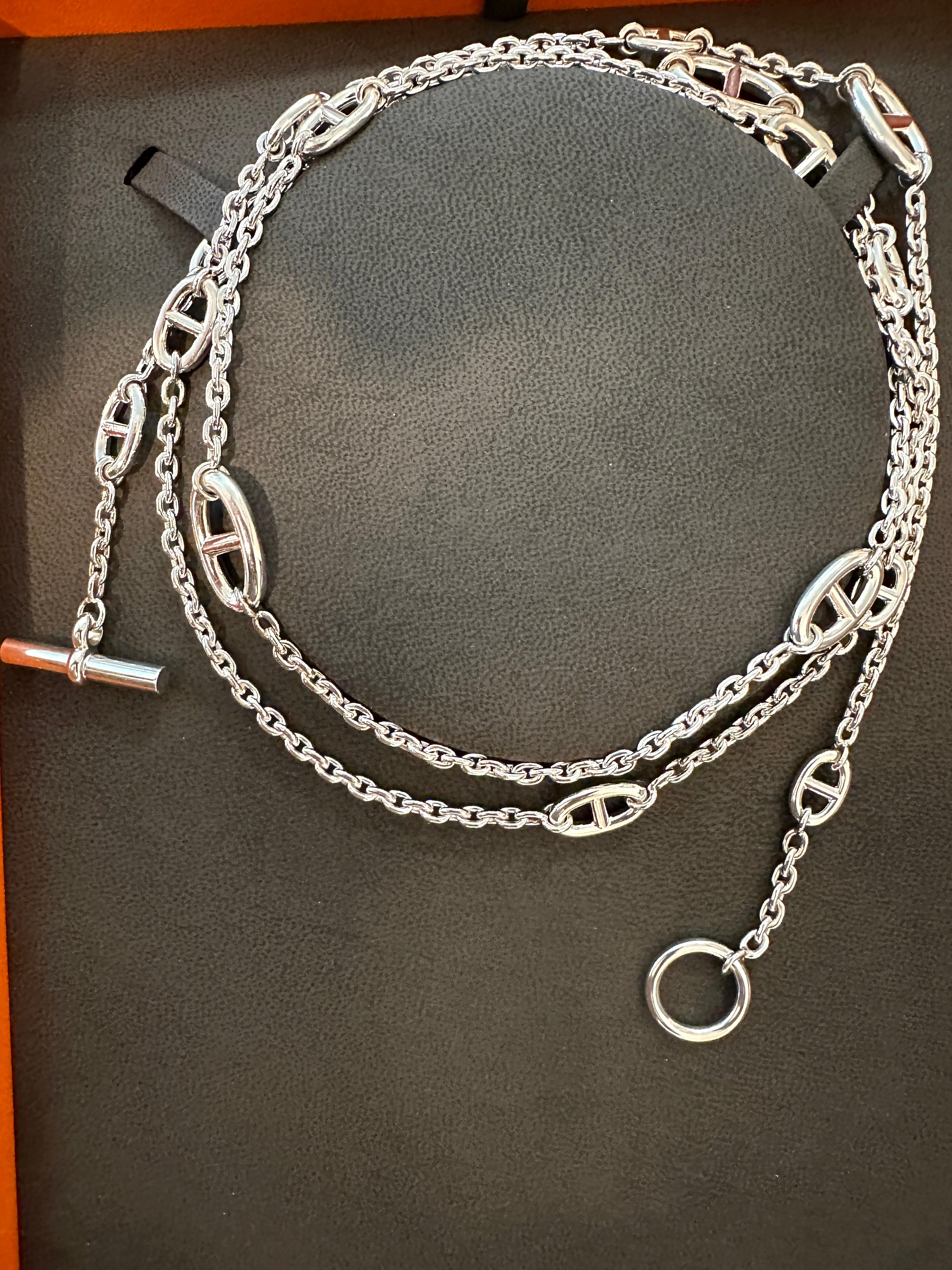 Hermes long necklace in sterling silver
Called the Farandole 120
Sterling Silver
Length is  approx 46