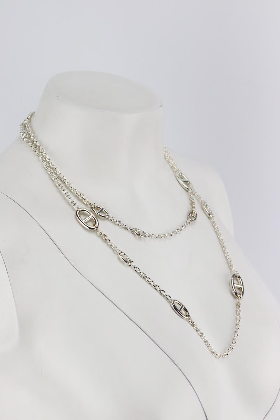 Hermès Farandole long sterling silver chain necklace. Made from 925/1000 sterling silver with 15 links. Silver. T bar fastening at back. Comes with box. Length: 46 in
