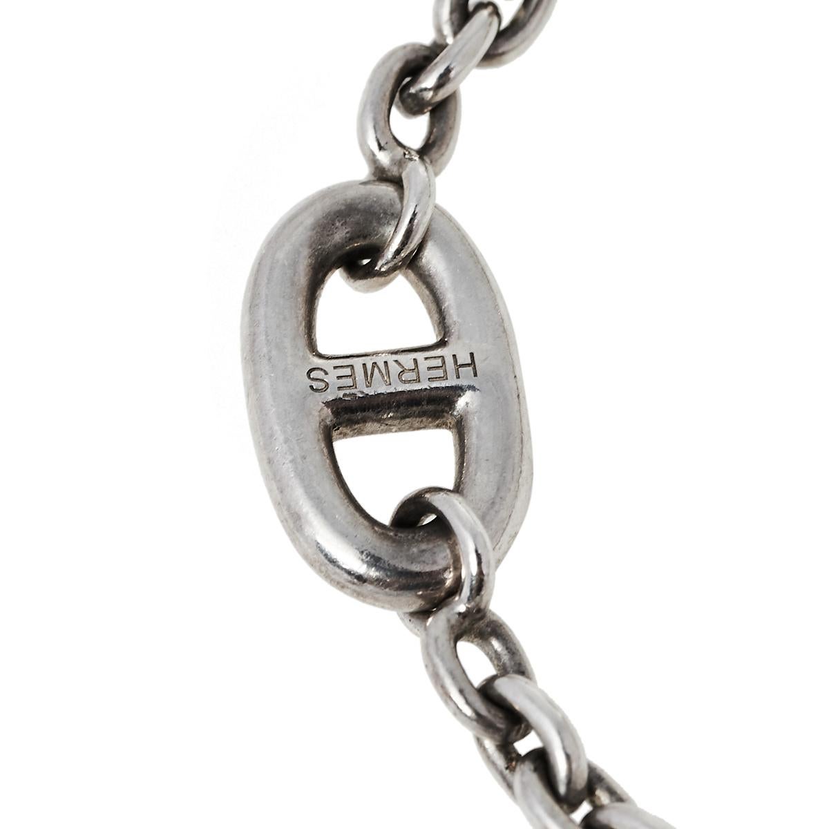 This bracelet is from Hermés’ nautical-inspired ‘Chain d’Ancre collection.’ The collection was specifically designed to reflect the elegance of a boat’s chain-link line to its anchor. Sculpted as a bracelet, this sterling silver creation has the