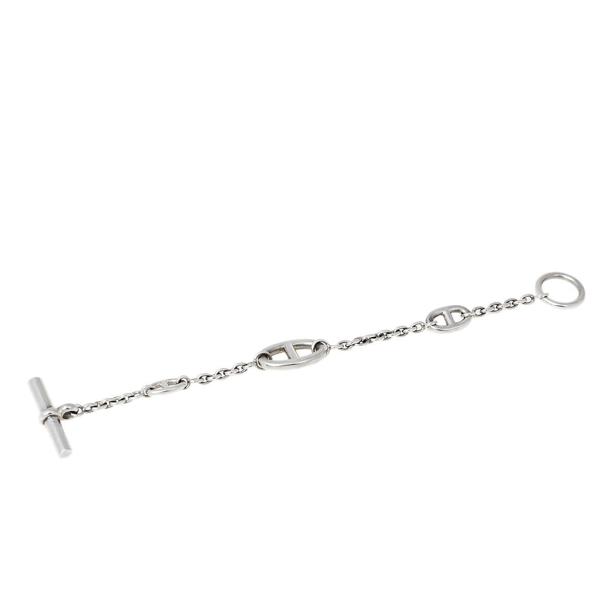 Hermès Farandole Sterling Silver Chain Link Toggle Bracelet LG In Good Condition In Dubai, Al Qouz 2