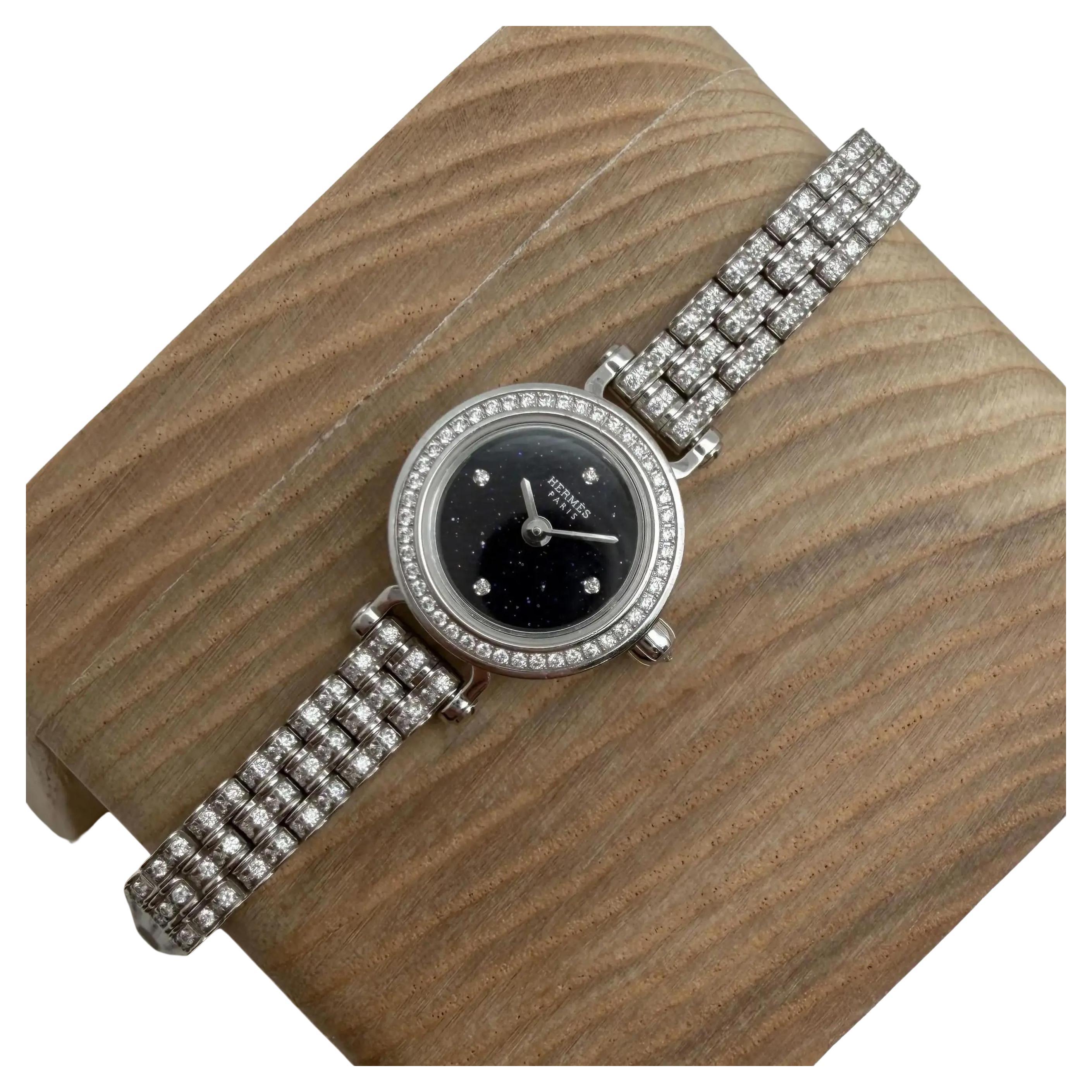 Hermes Faubourg Joaillerie 16.3 mm 18K Gold Diamond Blue Dial Watch W049640WW00