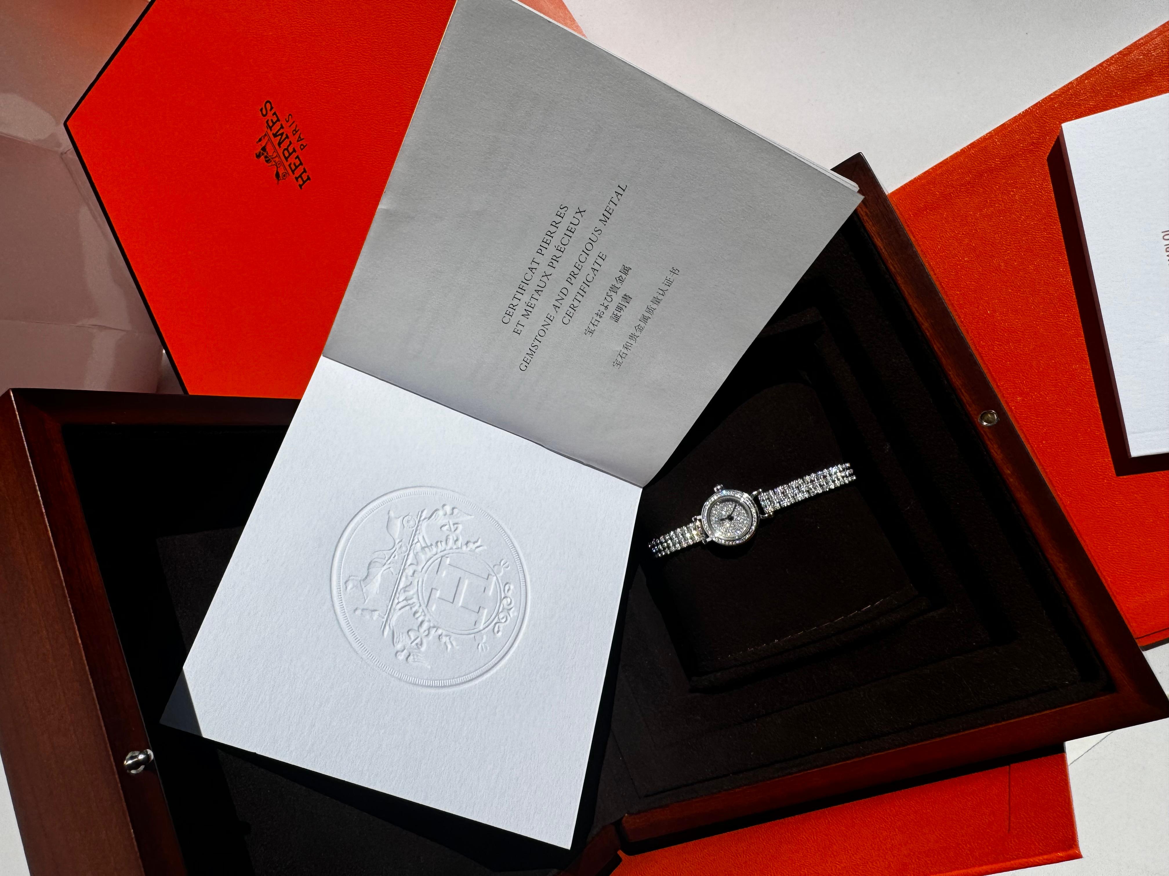 Art Nouveau Hermes Faubourg Joaillerie watch white gold and diamonds For Sale