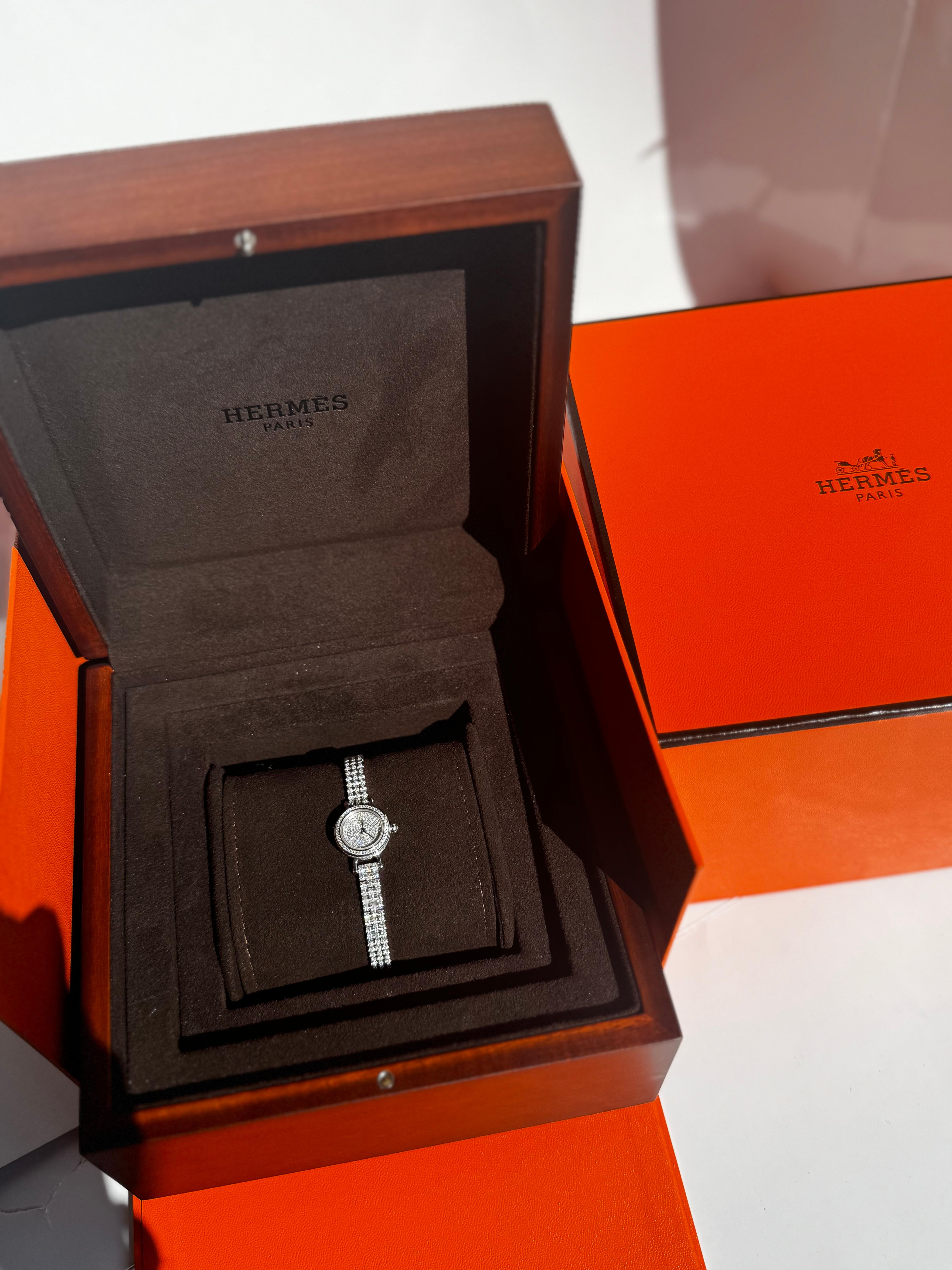 Hermes Faubourg Joaillerie watch white gold and diamonds In New Condition For Sale In London, England