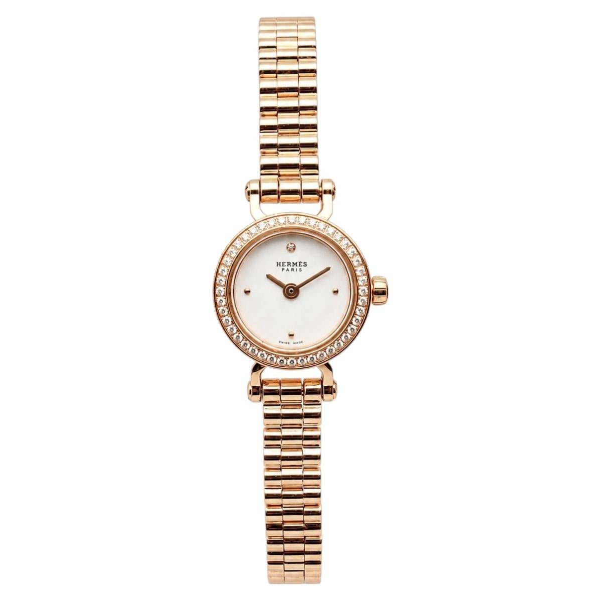 Hermes Faubourg Mini 15mm 18K Rose Gold White Dial Ladies Watch W048405WW00