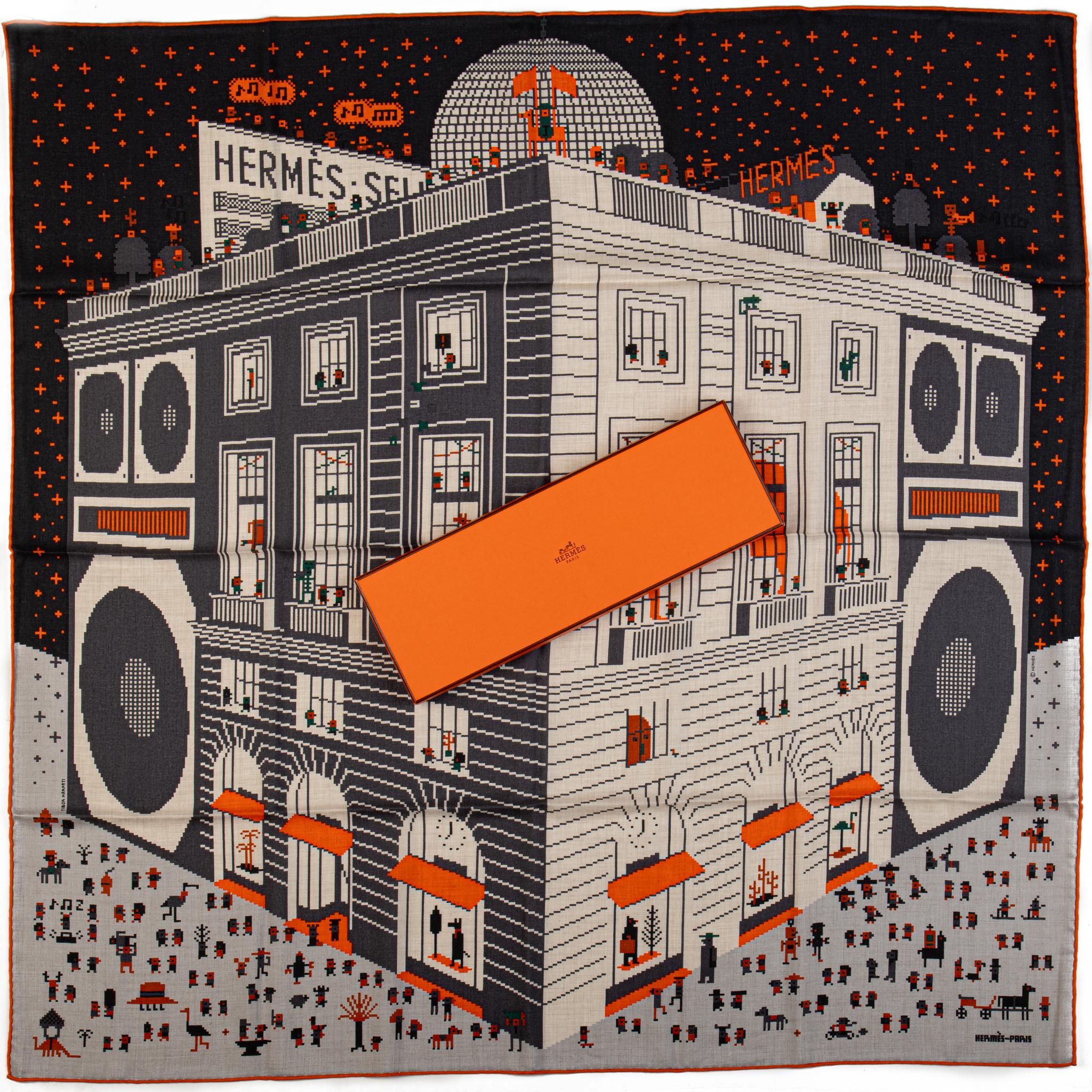 Hermès new Faubourg Party cashmere and silk large scarf. Comes with original box.