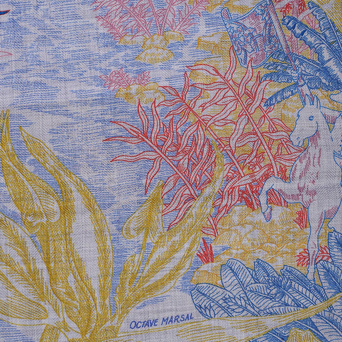 Tropischer Schal von Hermès Faubourg Gris Chine / Rose / Vert aus Kaschmir und Seide 140 im Angebot 5