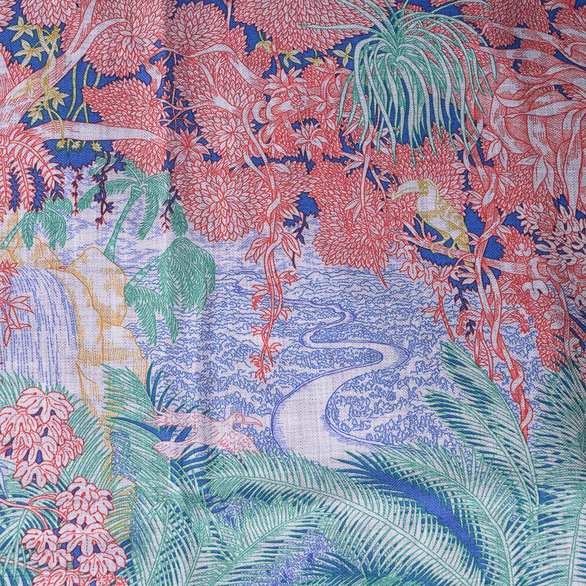 Tropischer Schal von Hermès Faubourg Gris Chine / Rose / Vert aus Kaschmir und Seide 140 im Angebot 2