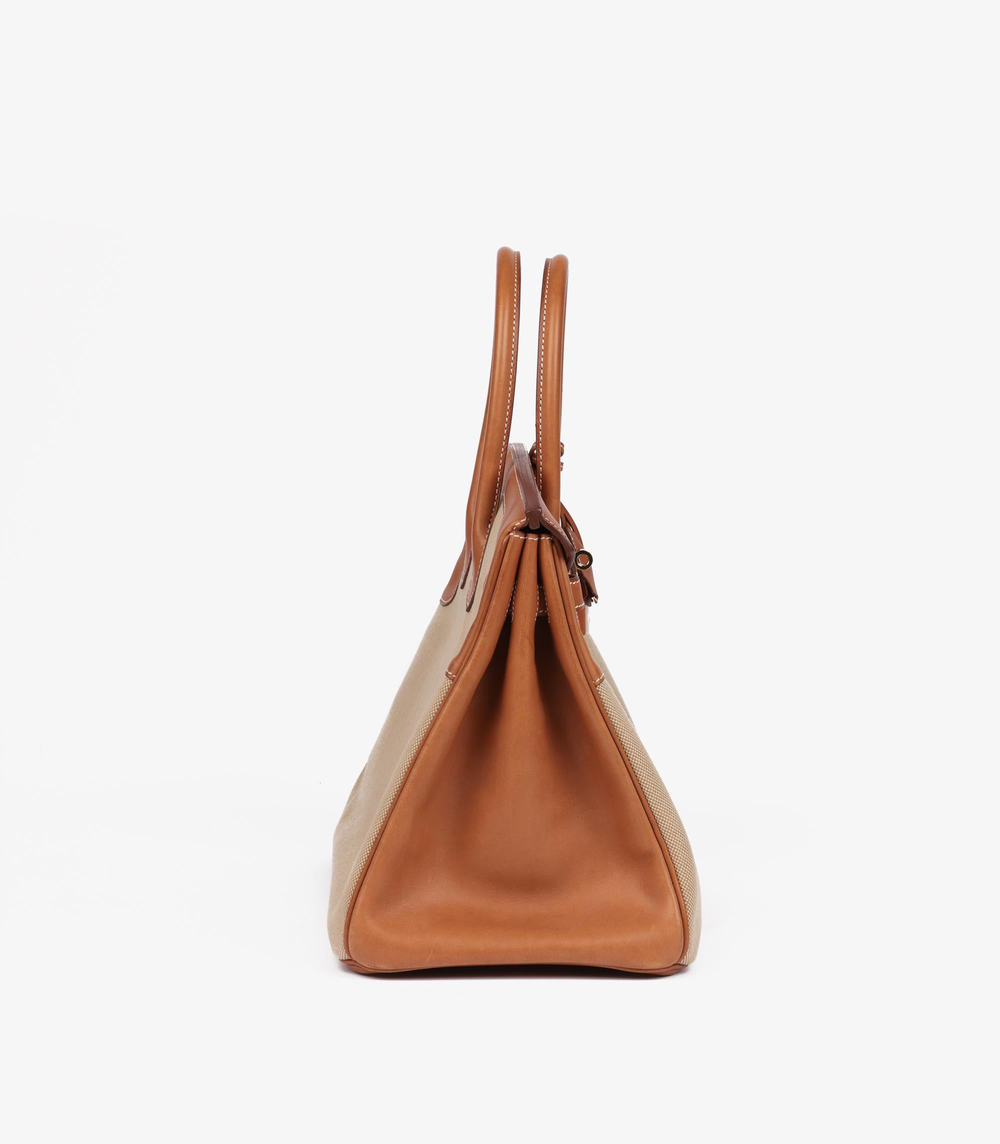 Hermès Fauve Barenia Leather, Natural & Orange Toile Flag Birkin 35cm Unisexe en vente