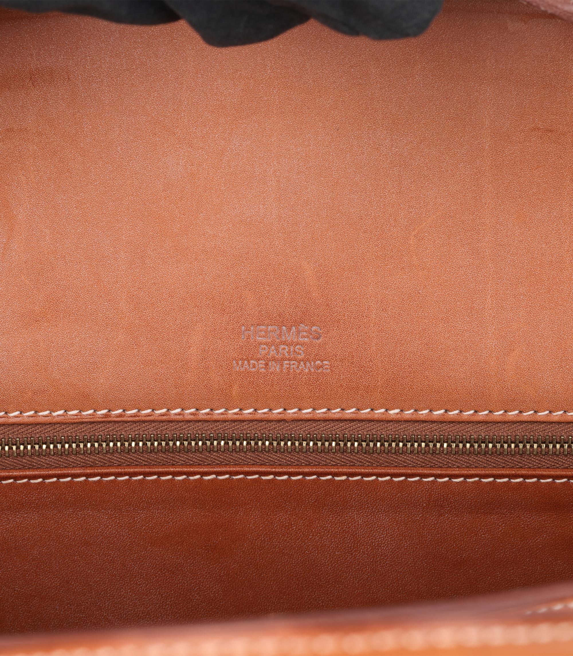 Hermès Fauve Barenia Leather, Natural & Orange Toile Flag Birkin 35cm en vente 5
