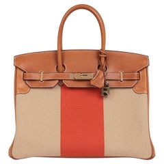 Hermès Fauve Barenia Leather, Natural & Orange Toile Canvas Flag Birkin 35cm