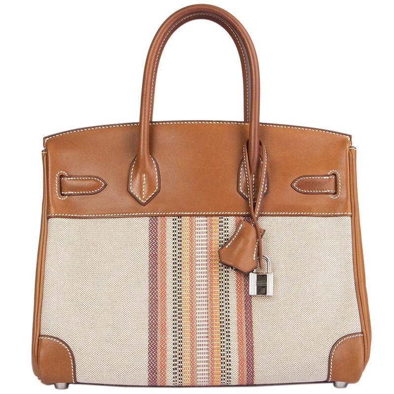 Hermès Fauve Barenia Toile H GANGES BIRKIN 30 Tragetasche aus Leder (Beige)