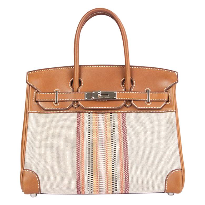 Hermès Fauve Barenia Toile H GANGES BIRKIN 30 Tragetasche aus Leder