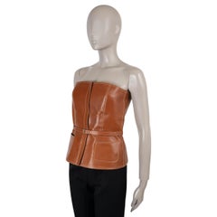 HERMES Fauve cuir Barenia marron 2011 BELTED BUSTIER Top Shirt 38 S