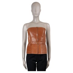 HERMES Fauve cuir Barenia marron 2011 BELTED BUSTIER Top Shirt 38 S