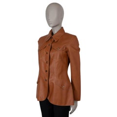 HERMES Fauve brown Barenia leather 2011 Blazer Jacket 38 S