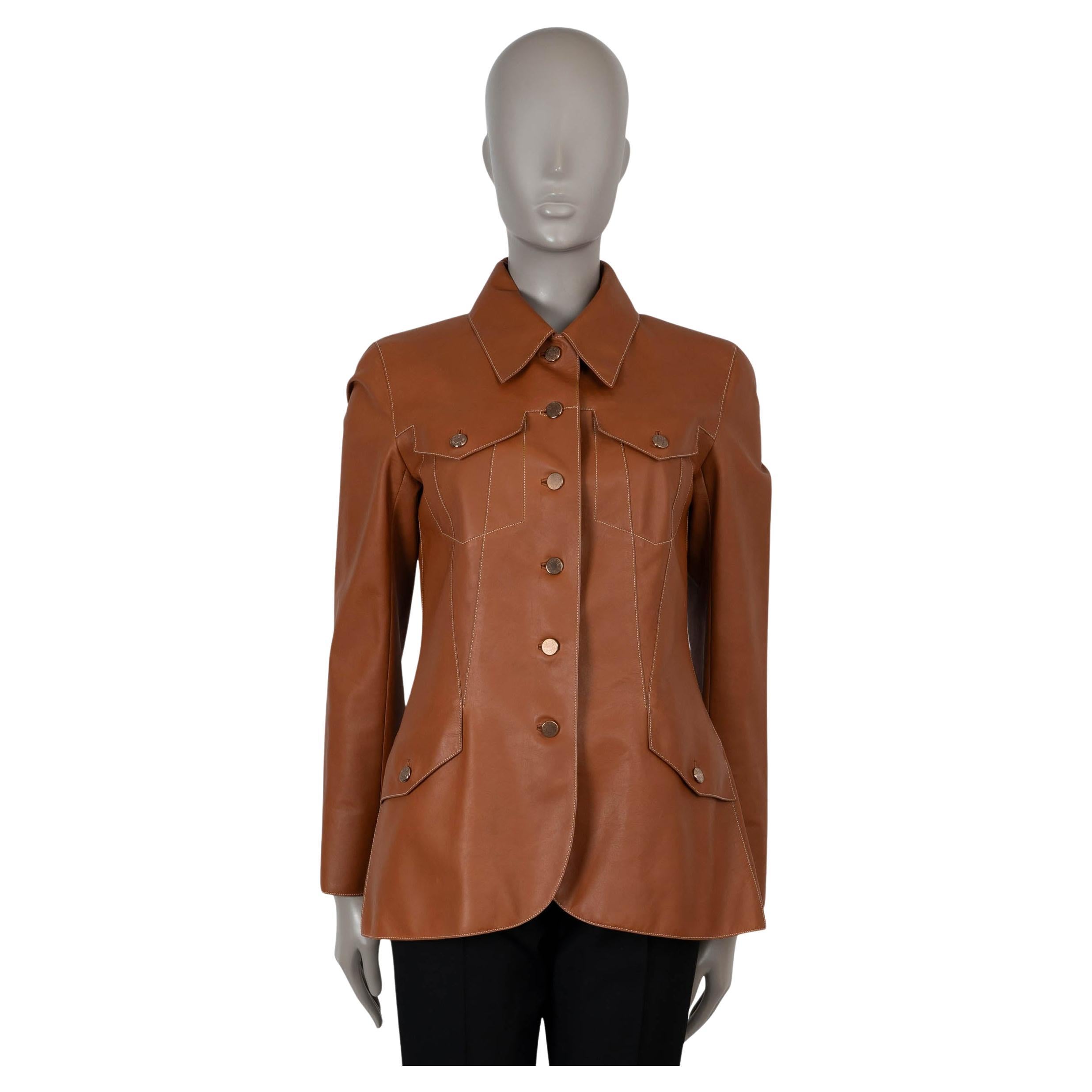 HERMES Fauve brown Barenia leather 2011 Blazer Jacket 38 S