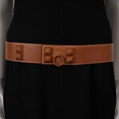 HERMES Fauve brown Barenia leather COLLIER DE CHIEN 50 SHAWOD Belt 90