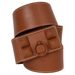 HERMES Fauve brown Barenia leather COLLIER DE CHIEN 50 SHAWOD Belt 90