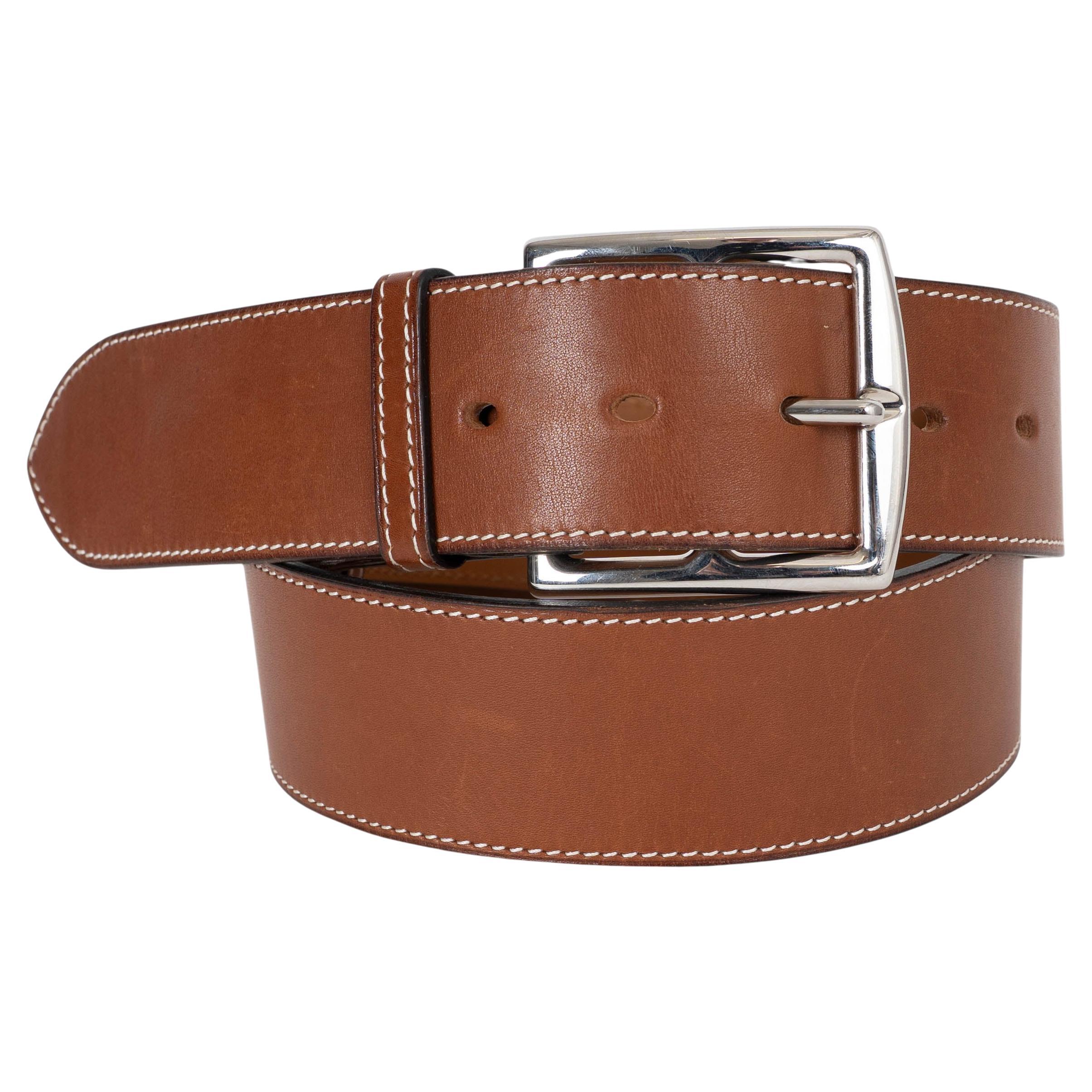HERMES Fauve brown Barenia leather ETRIVIERE 42 Belt 85