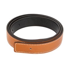 HERMES Fauve brown Black 24mm Reversible Belt Strap 70 Barenia / Epsom leather