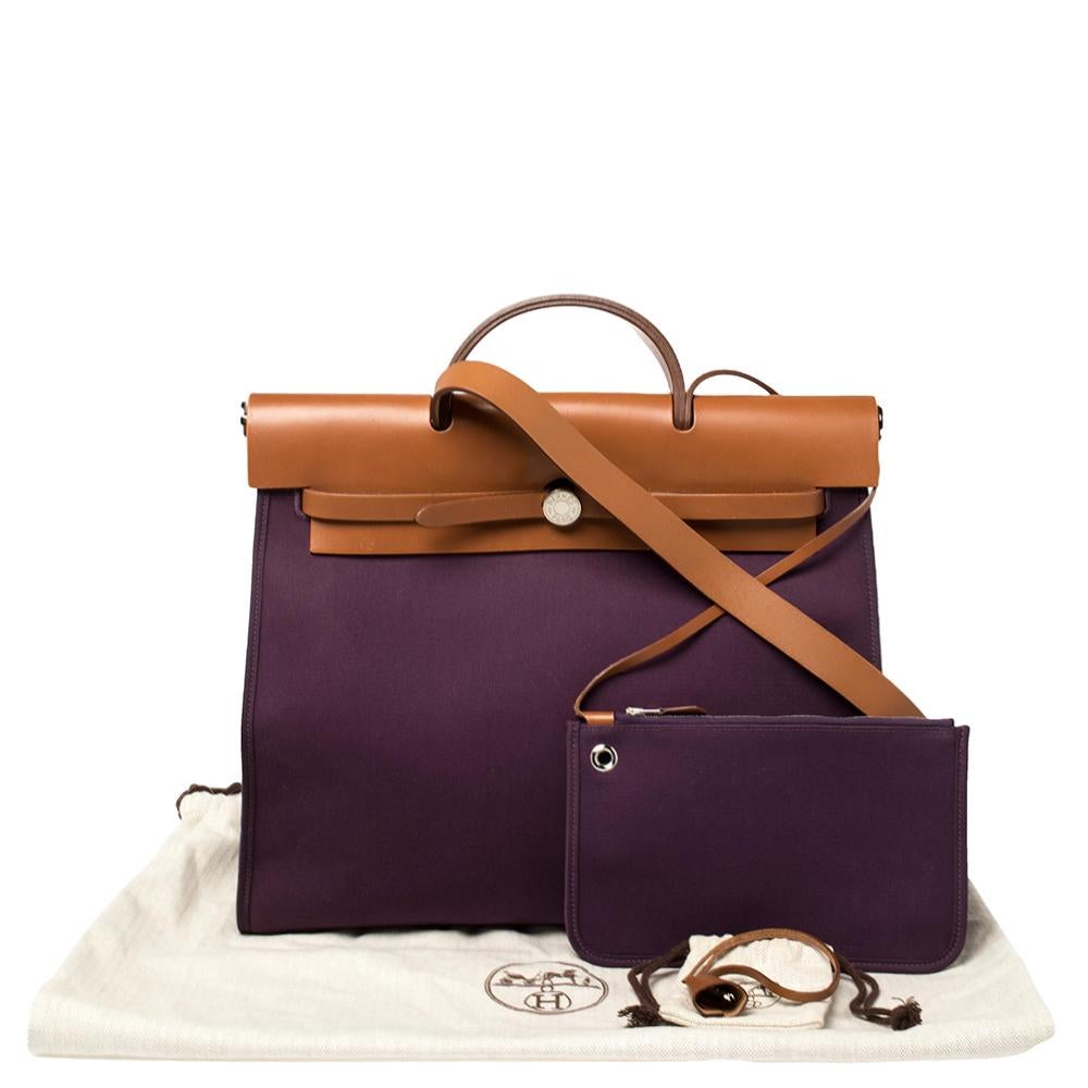 Hermes Fauve/Cassis Lin Canvas and Leather Herbag Zip 39 Bag 4