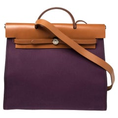 Hermes Fauve/Cassis Lin Canvas and Leather Herbag Zip 39 Bag