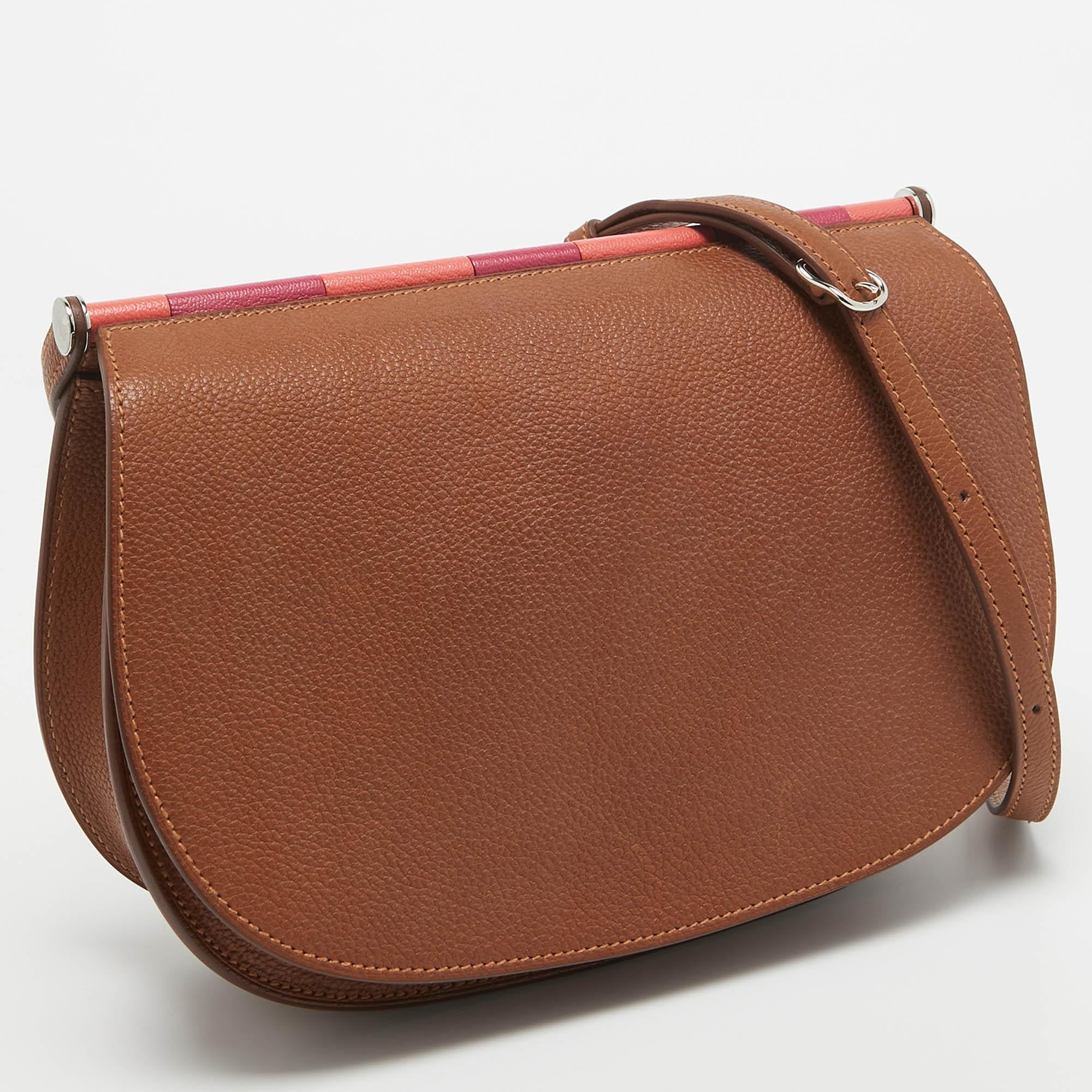 Brown Hermes Fauve/Chevre Pink Barenia Leather Saut Bag For Sale