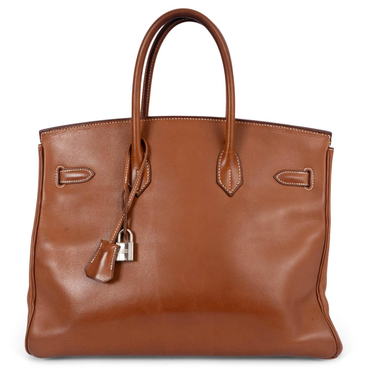 HERMES Fauve cognac Barenia leather BIRKIN 35 Bag PHW In Good Condition For Sale In Zürich, CH