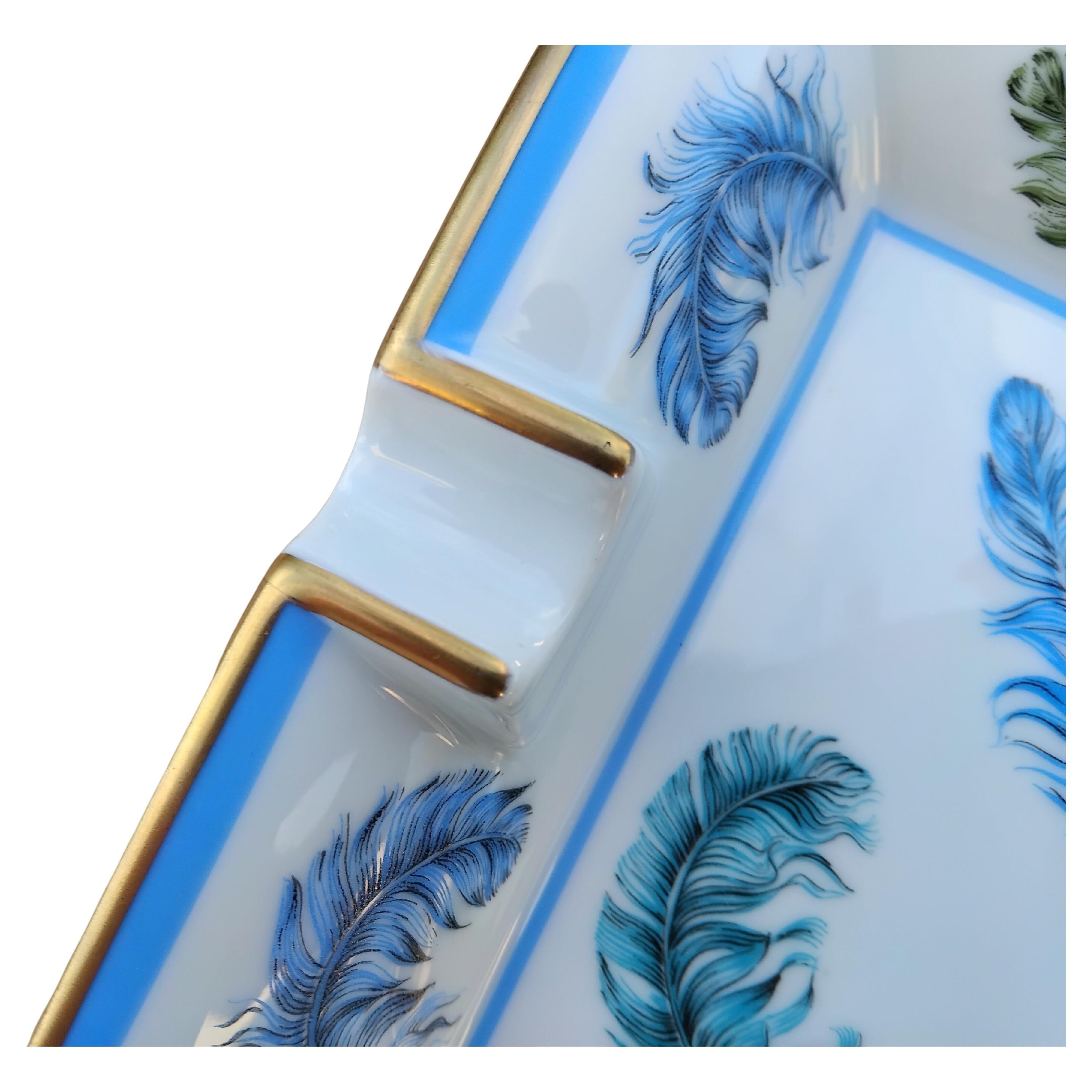 Hermès Federn Aschenbecher Wechseltablett Porzellan Gold im Angebot 5
