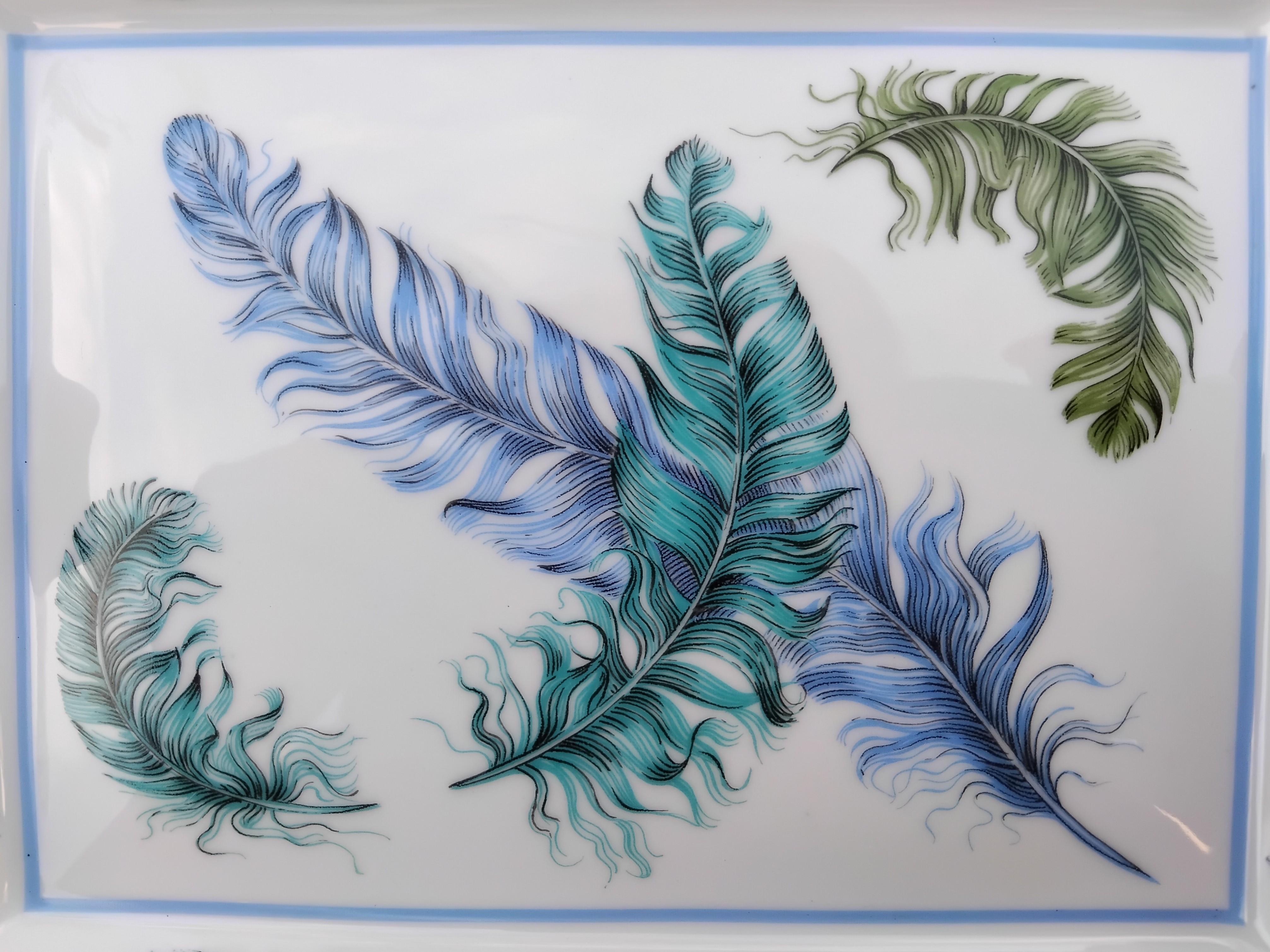 Hermès Federn Aschenbecher Wechseltablett Porzellan Gold (Grau) im Angebot