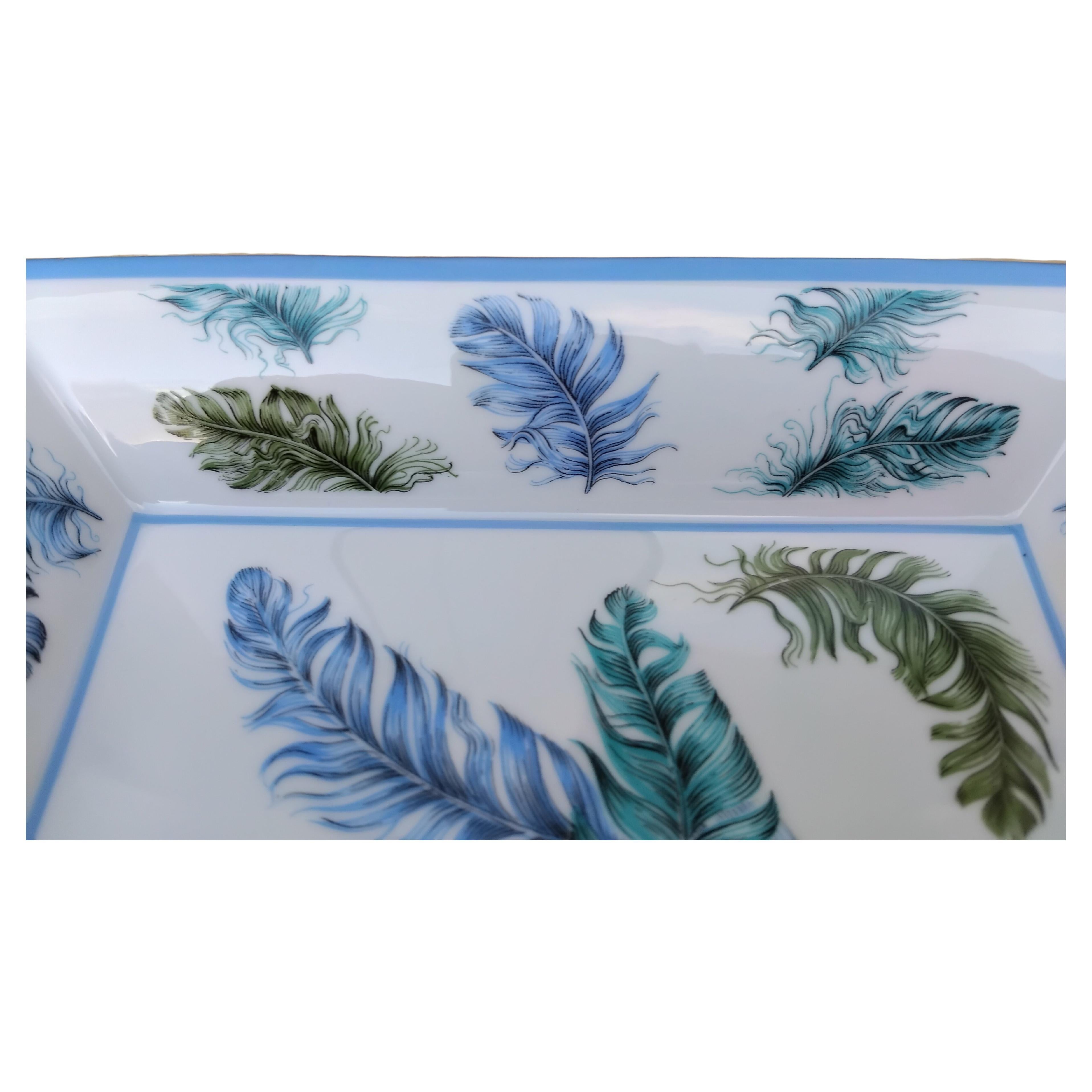 Hermès Federn Aschenbecher Wechseltablett Porzellan Gold im Zustand „Gut“ im Angebot in Corcoué Sur Logne, Loire-Atlantique