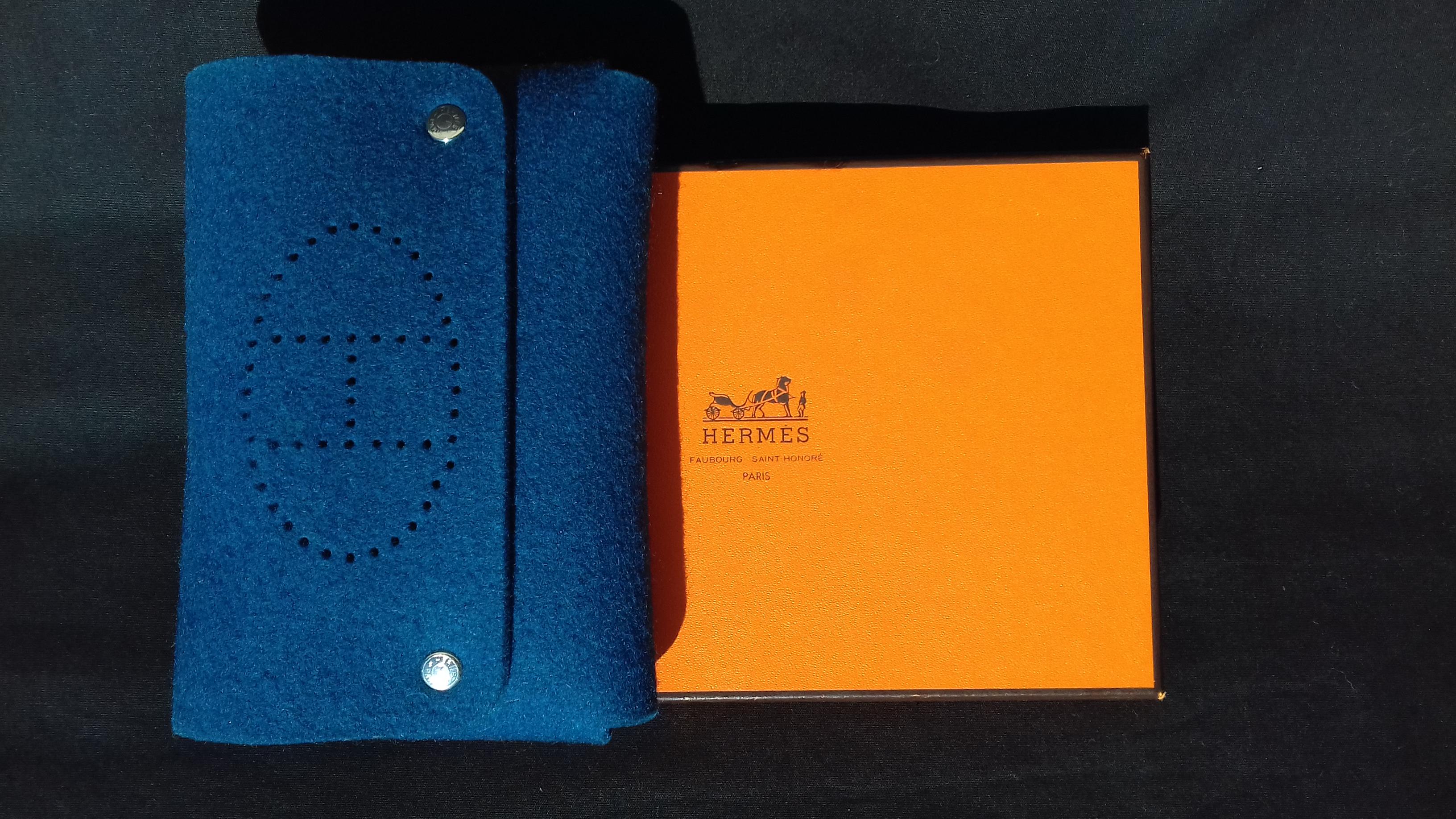 Hermès Felt Pouch Bag Belt Purse Playing Cards Case Blue in Box 8