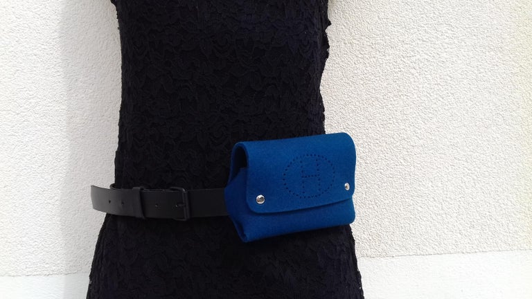 Hermès Felt Pouch Bag Belt Purse Playing Cards Case Blue in Box at ...