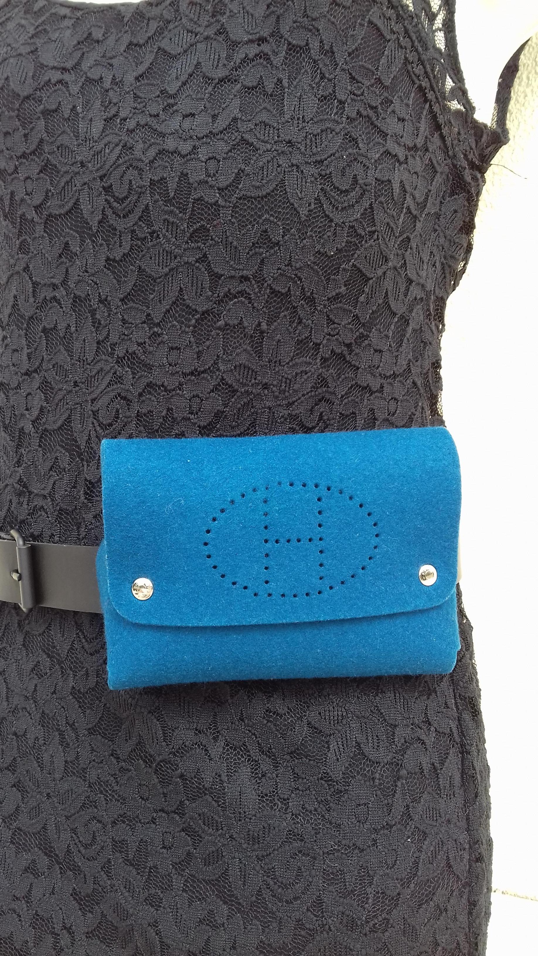 Hermès Felt Pouch Bag Belt Purse Playing Cards Case Blue in Box 11