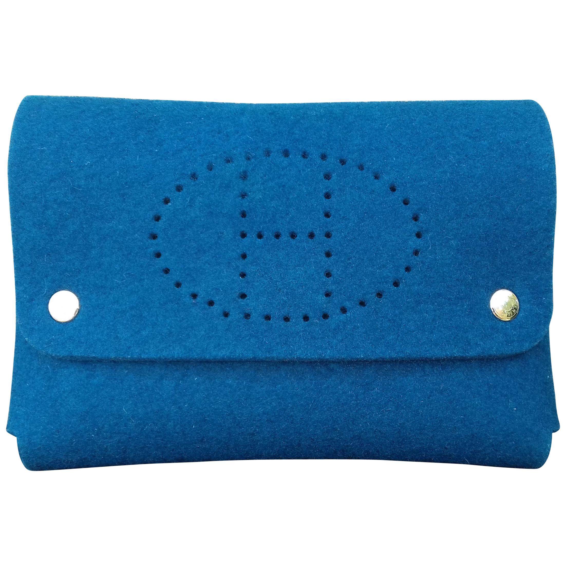 Hermès Felt Pouch Bag Belt Purse Playing Cards Case Blue in Box