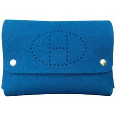 Hermès Felt Pouch Bag Belt Purse Playing Cards Case Blue in Box