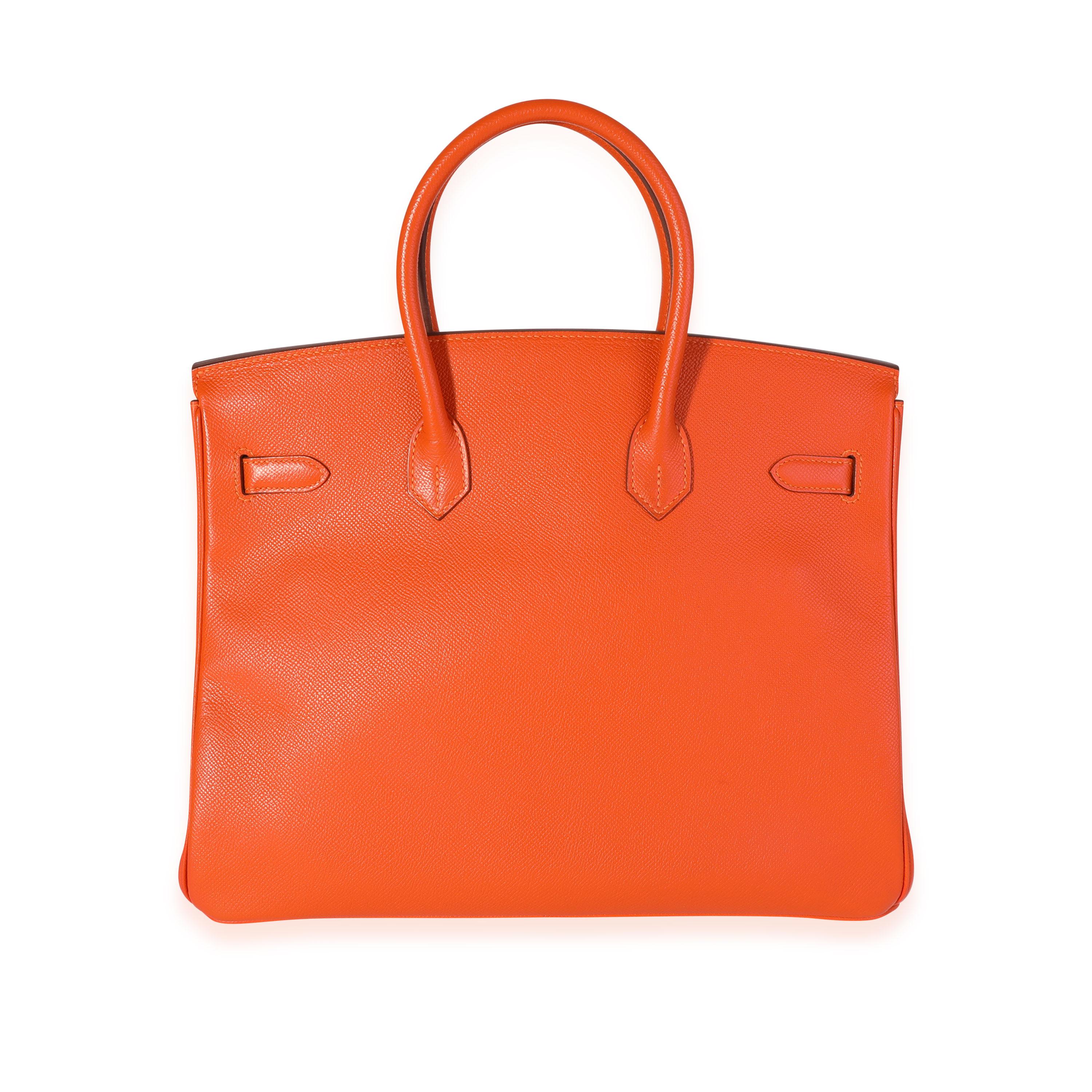 Listing Title: Hermès Feu Epsom Birkin 35 PHW
SKU: 118924
Condition: Pre-owned (3000)
Handbag Condition: Very Good
Condition Comments: Very Good Condition. Plastic on some hardware. Scuffing to corners and to exterior. Scratch at front. Light