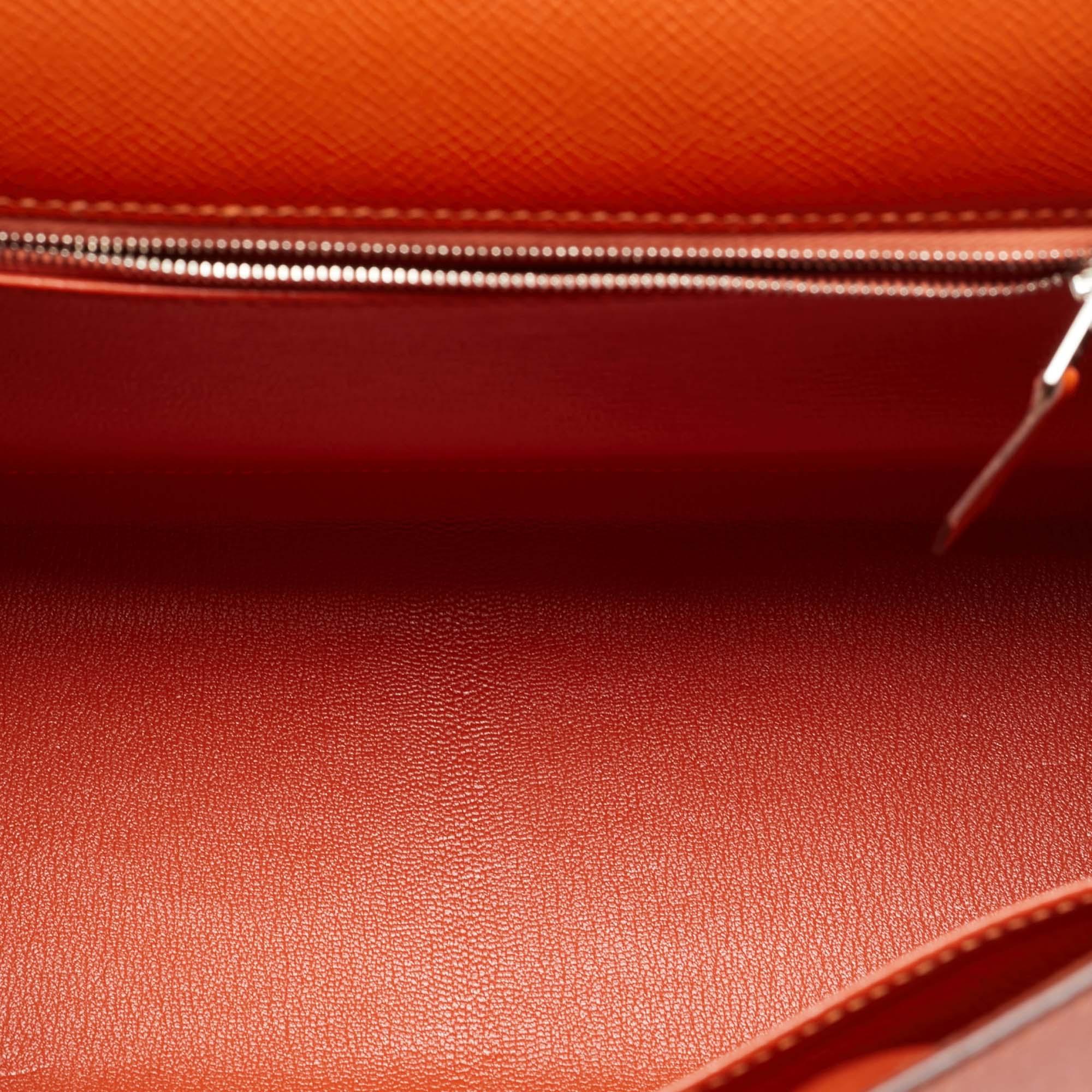 Hermes Feu Epsom Leather Palladium Finish Kelly Sellier 32 Bag For Sale 11