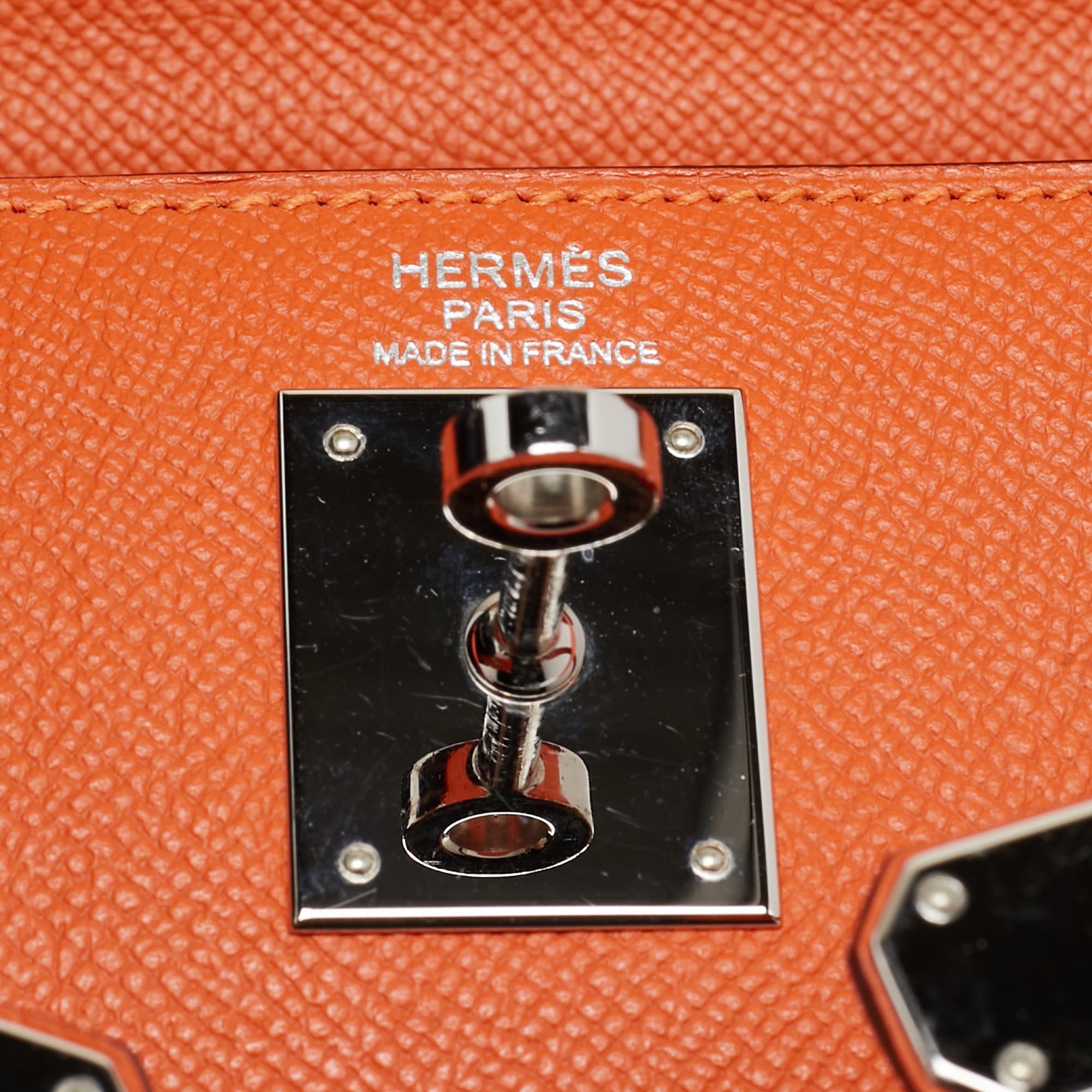 Hermes Feu Epsom Leather Palladium Finish Kelly Sellier 32 Bag For Sale 12