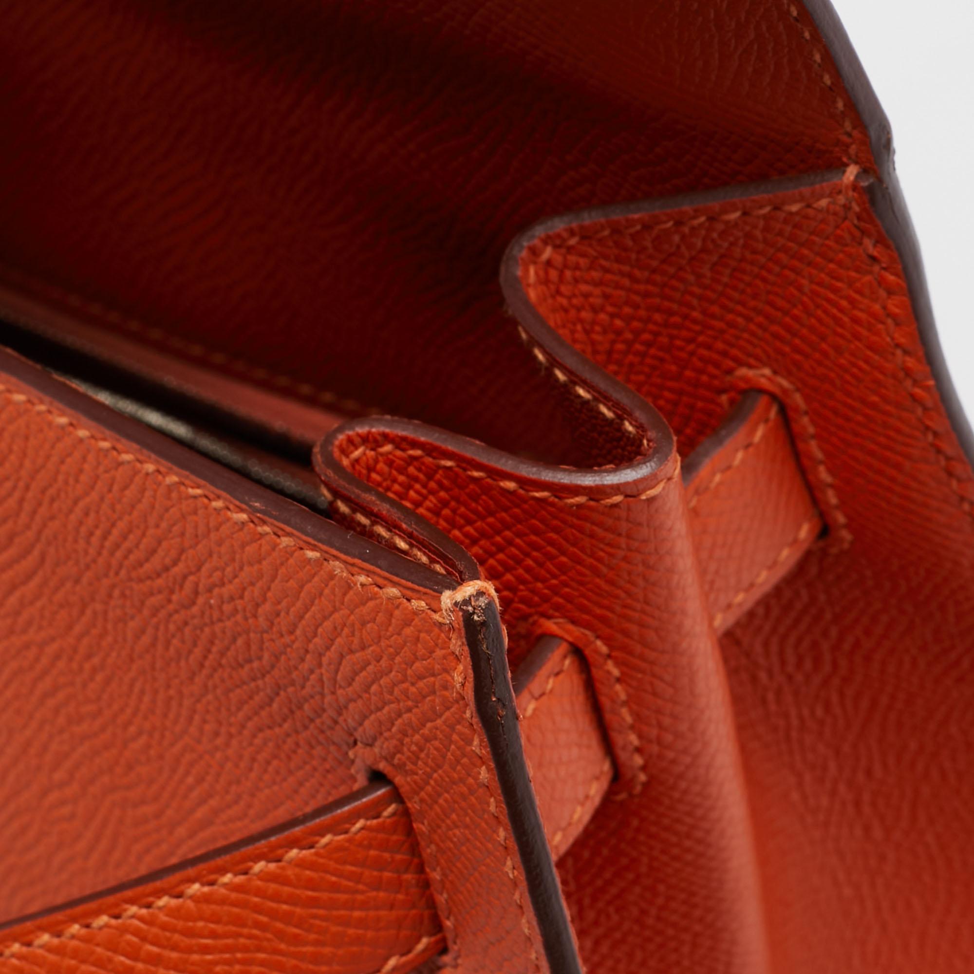 Hermes Feu Epsom Leather Palladium Finish Kelly Sellier 32 Bag For Sale 16