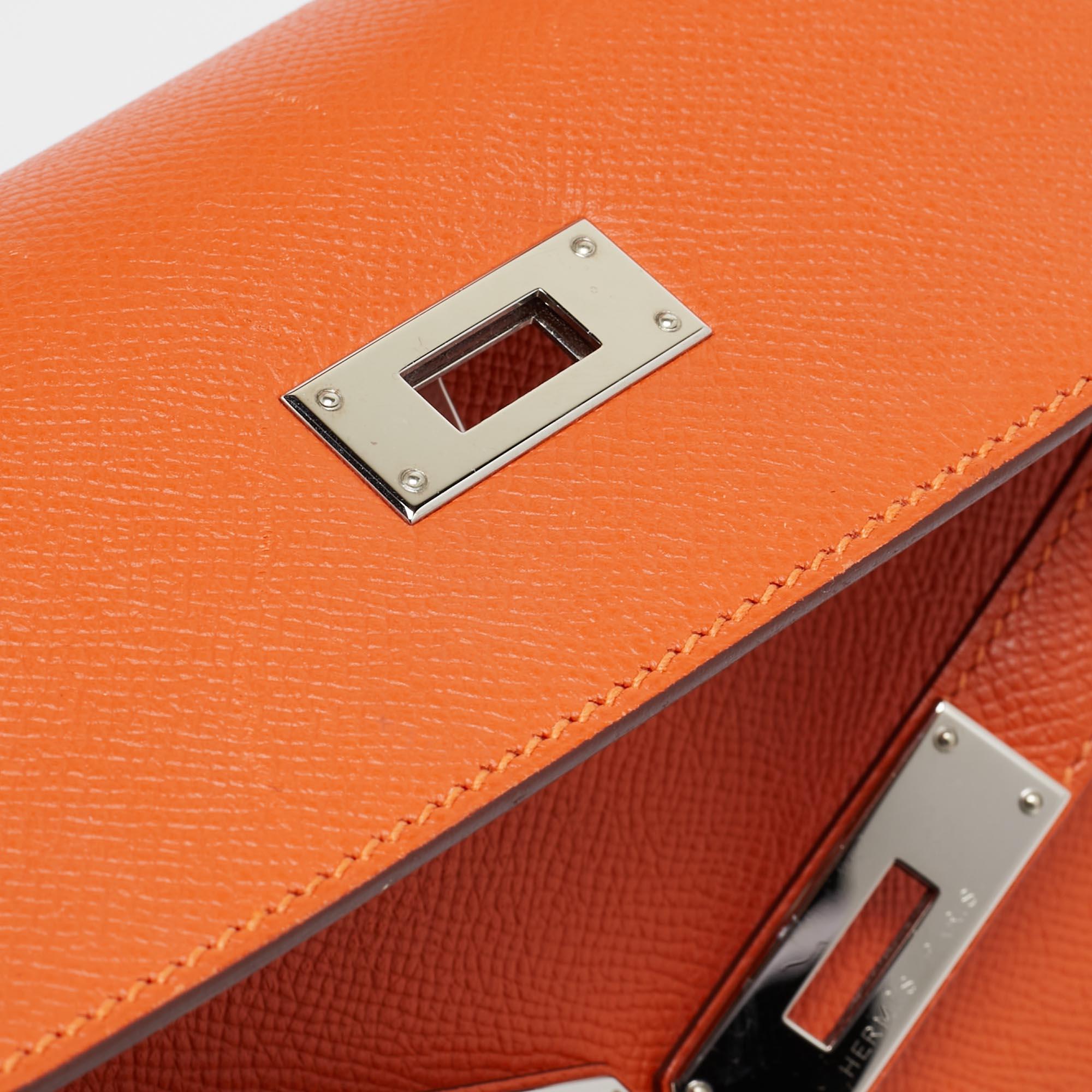 Hermes Feu Epsom Leather Palladium Finish Kelly Sellier 32 Bag For Sale 2